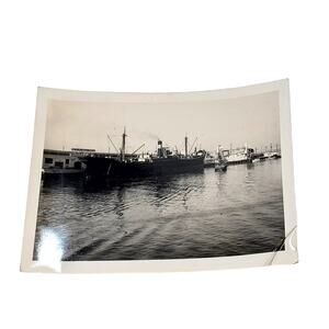 Vintage Black and White Photo 1940s Steam Ship River Pier Snapshot 3.25" x 4.5"